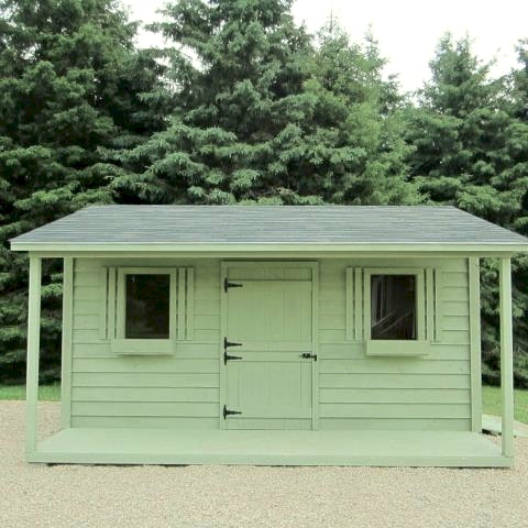 10 x 16 high classic with dutch door, double doors, ramp and a 4 foot side porch.
